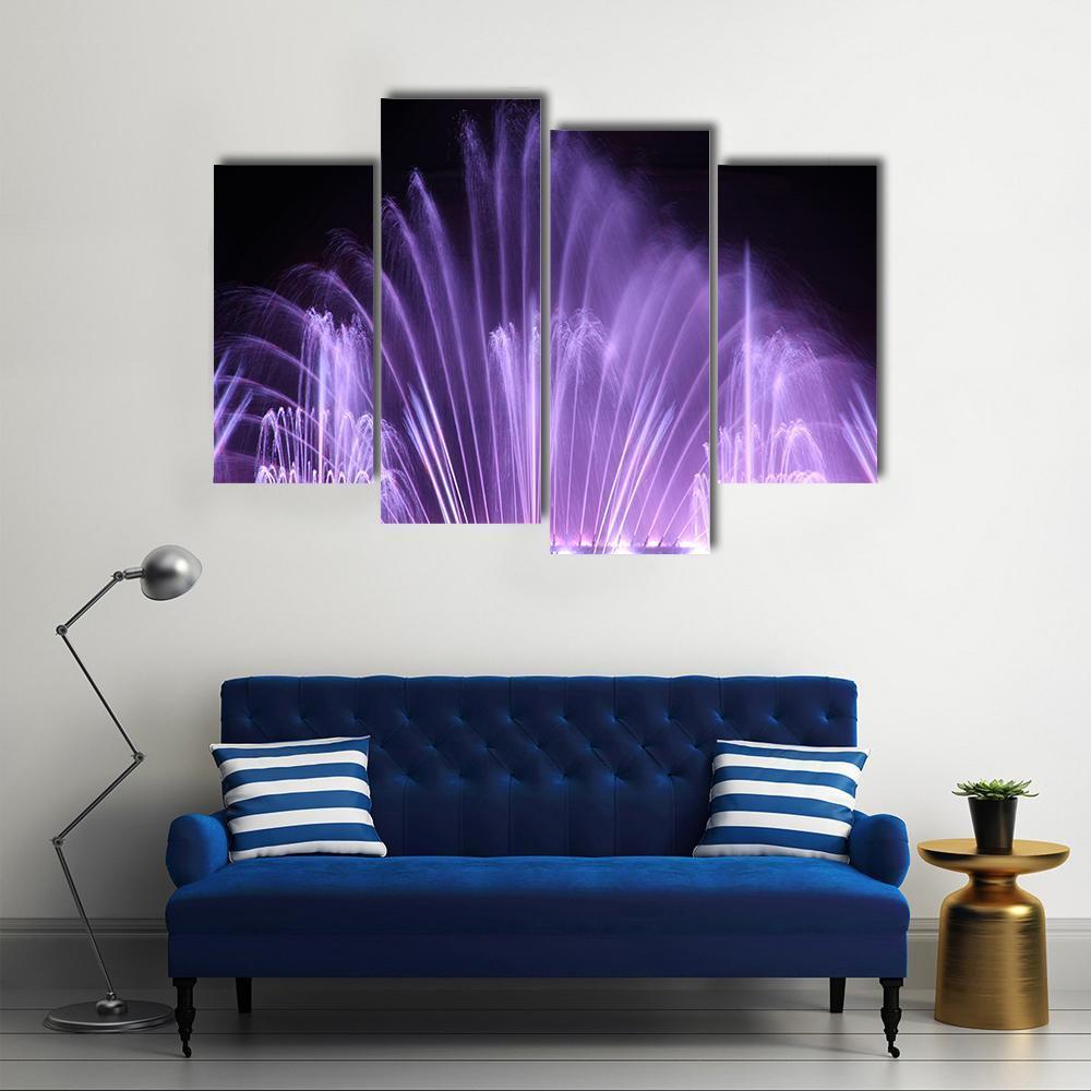 Purple Dancing Fountains Canvas Wall Art-4 Pop-Gallery Wrap-50" x 32"-Tiaracle