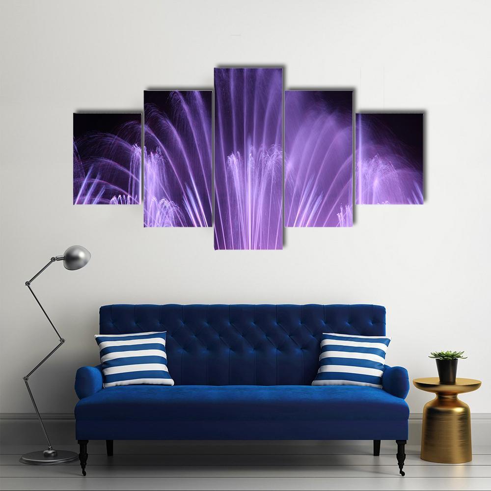 Purple Dancing Fountains Canvas Wall Art-5 Star-Gallery Wrap-62" x 32"-Tiaracle