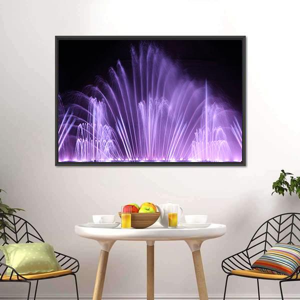 Purple Dancing Fountains Canvas Wall Art-1 Piece-Floating Frame-24" x 16"-Tiaracle