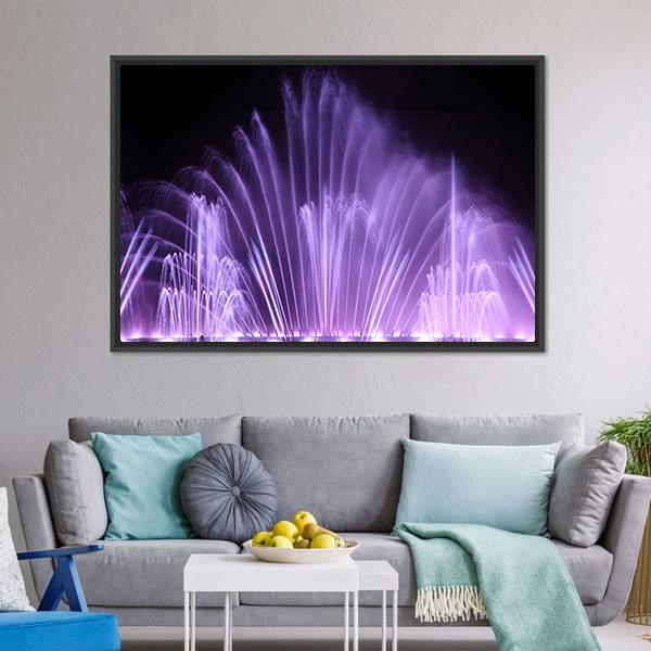 Purple Dancing Fountains Canvas Wall Art-3 Horizontal-Gallery Wrap-25" x 16"-Tiaracle