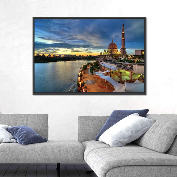 Putra Mosque In Putrajaya Canvas Wall Art-3 Horizontal-Gallery Wrap-25" x 16"-Tiaracle