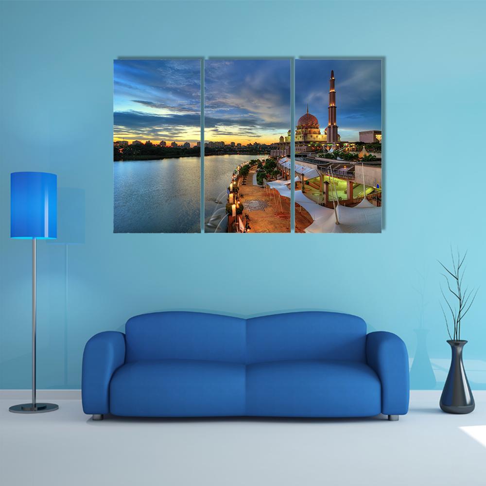 Putra Mosque In Putrajaya Canvas Wall Art-3 Horizontal-Gallery Wrap-37" x 24"-Tiaracle