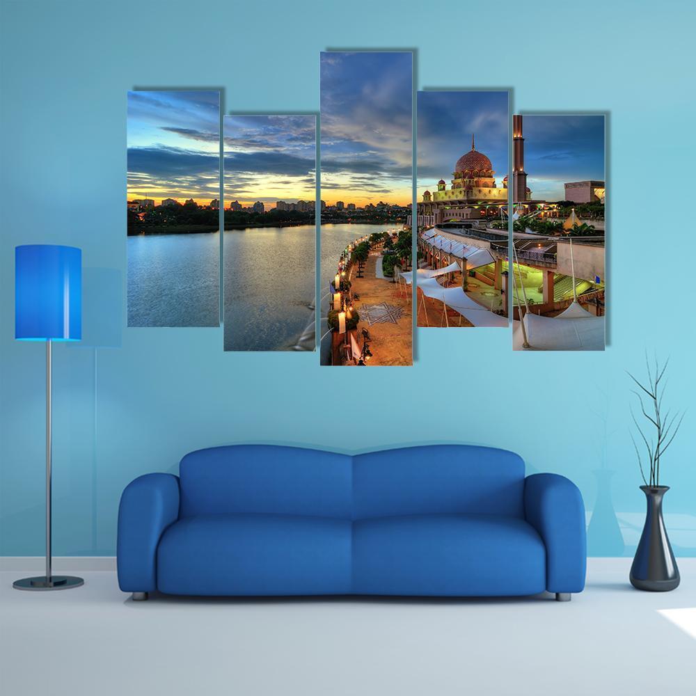 Putra Mosque In Putrajaya Canvas Wall Art-5 Pop-Gallery Wrap-47" x 32"-Tiaracle