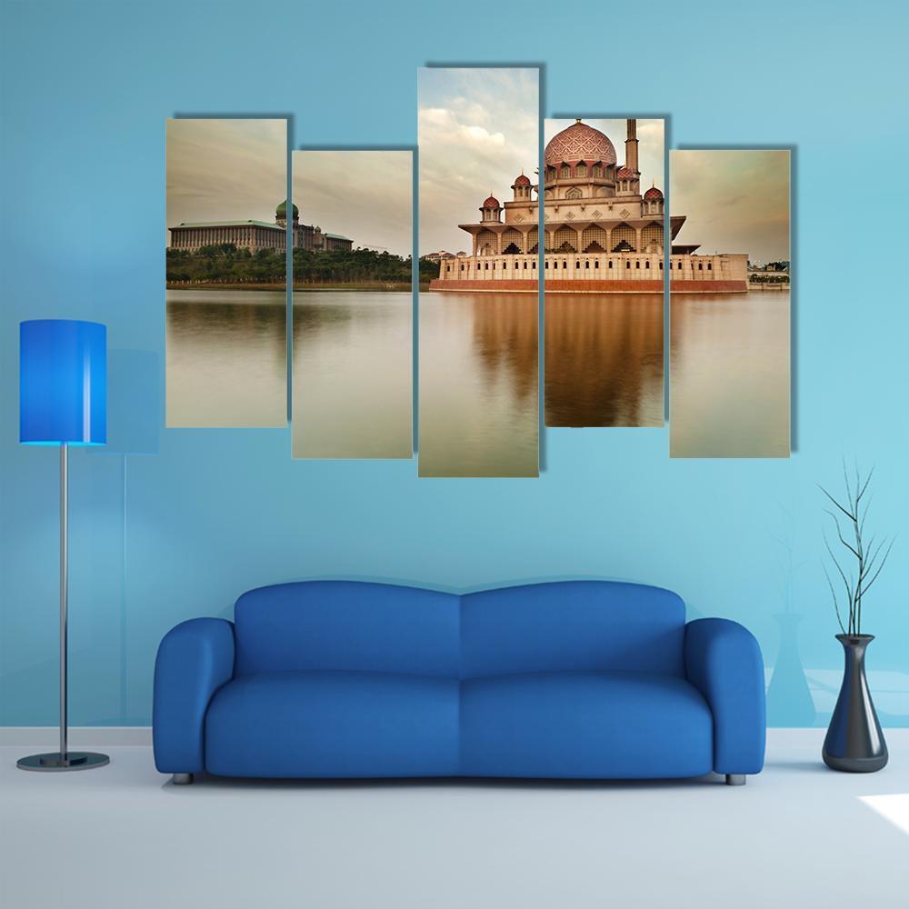 Putra Mosque Is The Principal Mosque Of Putrajaya Canvas Wall Art-5 Pop-Gallery Wrap-47" x 32"-Tiaracle