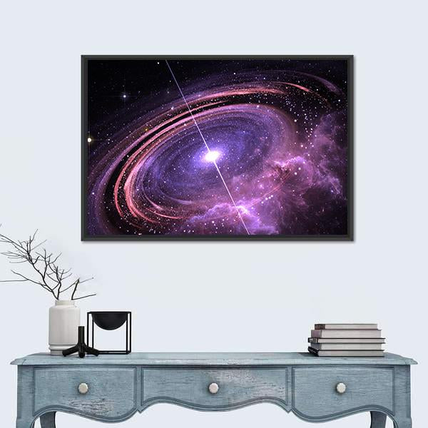 Quasar Surrounded By An Orbiting Accretion Disk Of Gas Canvas Wall Art-1 Piece-Floating Frame-24" x 16"-Tiaracle