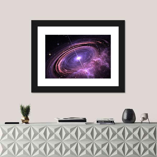 Quasar Surrounded By An Orbiting Accretion Disk Of Gas Canvas Wall Art-1 Piece-Framed Print-20" x 16"-Tiaracle