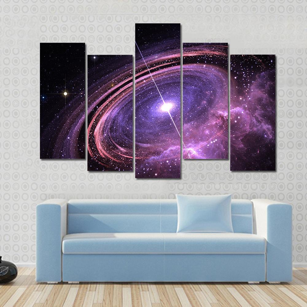 Quasar Surrounded By An Orbiting Accretion Disk Of Gas Canvas Wall Art-5 Pop-Gallery Wrap-47" x 32"-Tiaracle