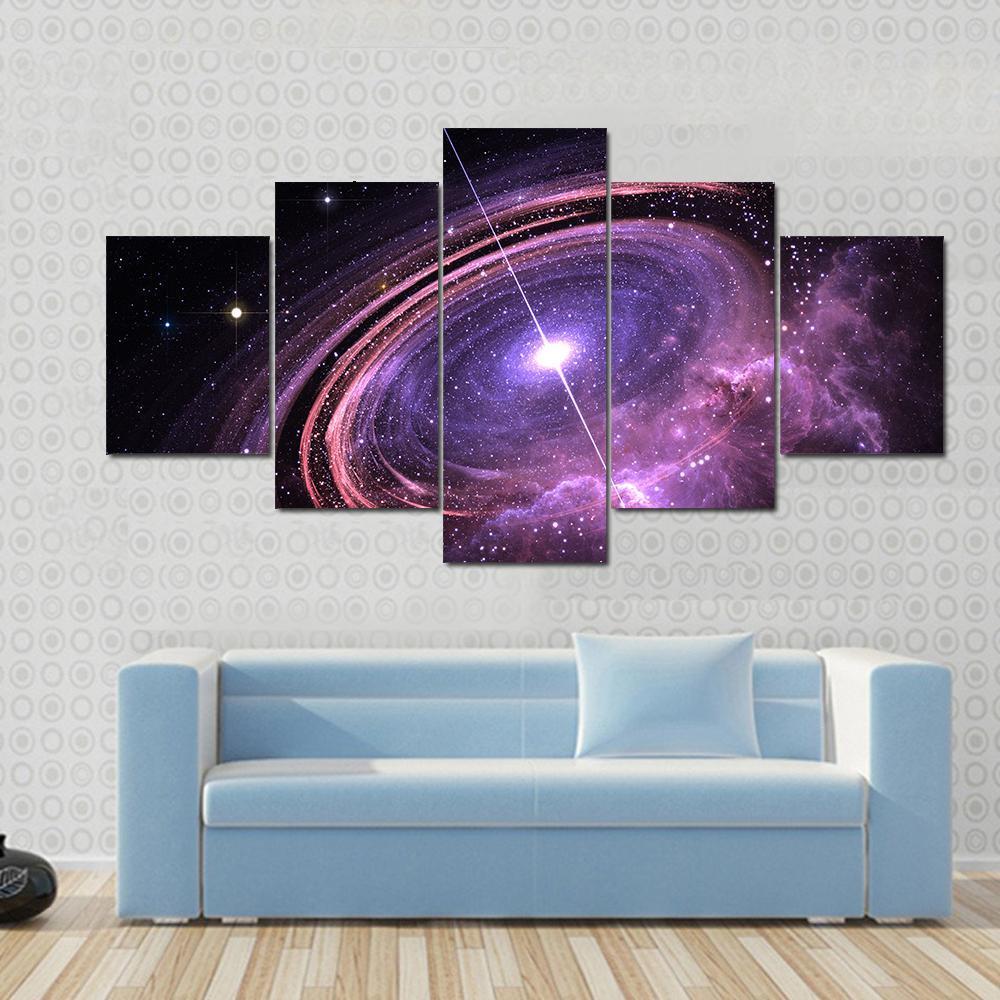 Quasar Surrounded By An Orbiting Accretion Disk Of Gas Canvas Wall Art-5 Star-Gallery Wrap-62" x 32"-Tiaracle