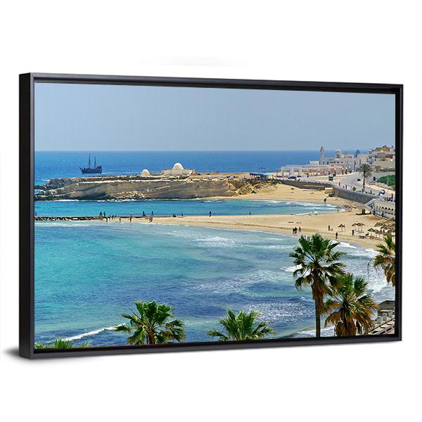 Quay In Monastir Canvas Wall Art-3 Horizontal-Gallery Wrap-25" x 16"-Tiaracle