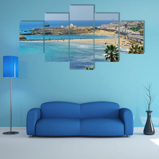 Quay In Monastir Canvas Wall Art-5 Star-Gallery Wrap-62" x 32"-Tiaracle