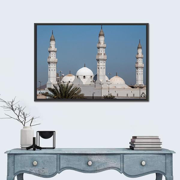 Quba Mosque In Al Medinah Canvas Wall Art-1 Piece-Floating Frame-24" x 16"-Tiaracle