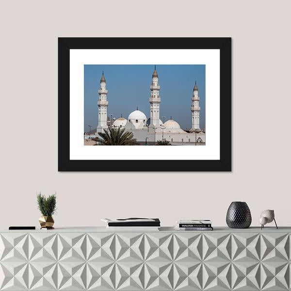 Quba Mosque In Al Medinah Canvas Wall Art-1 Piece-Framed Print-20" x 16"-Tiaracle