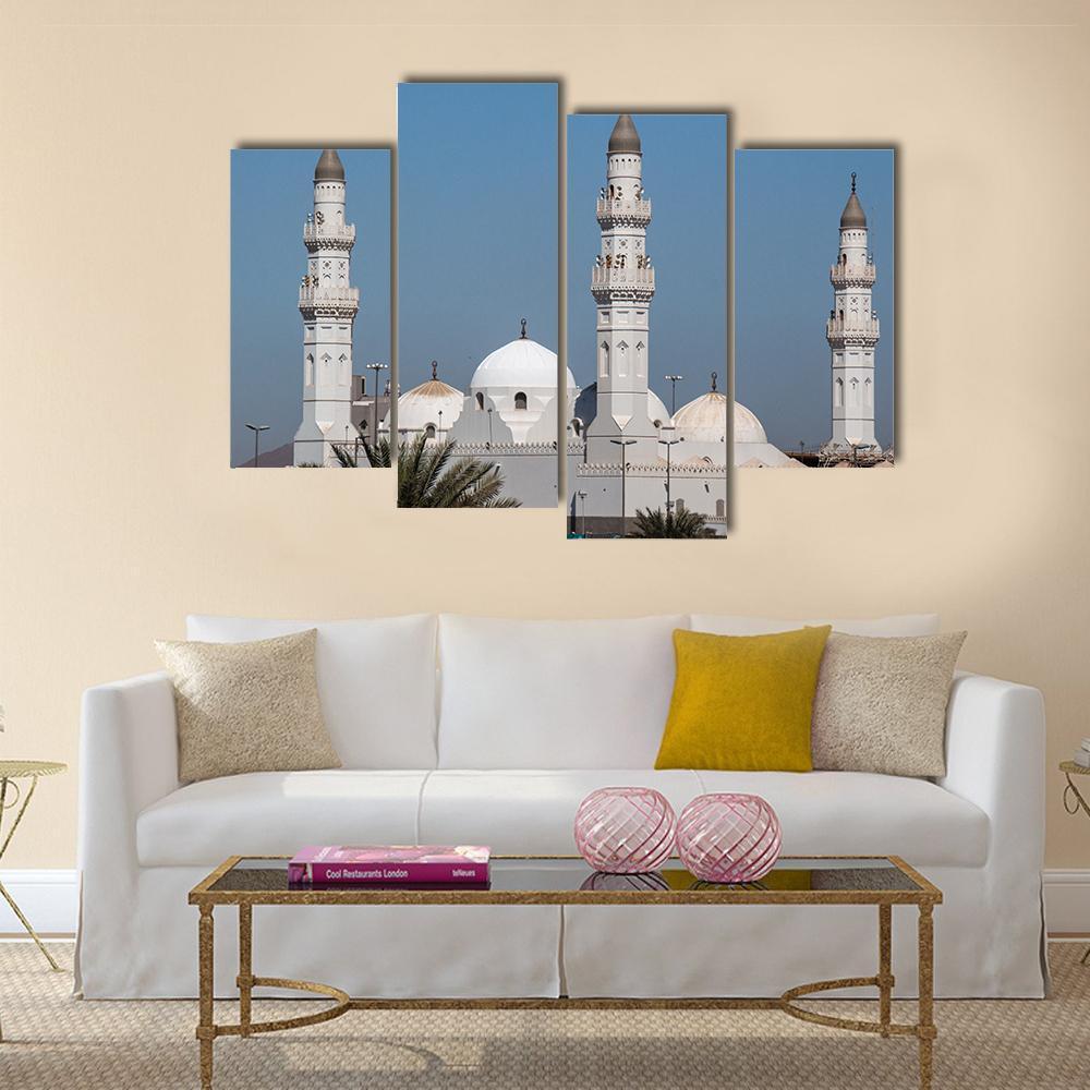 Quba Mosque In Al Medinah Canvas Wall Art-4 Pop-Gallery Wrap-50" x 32"-Tiaracle