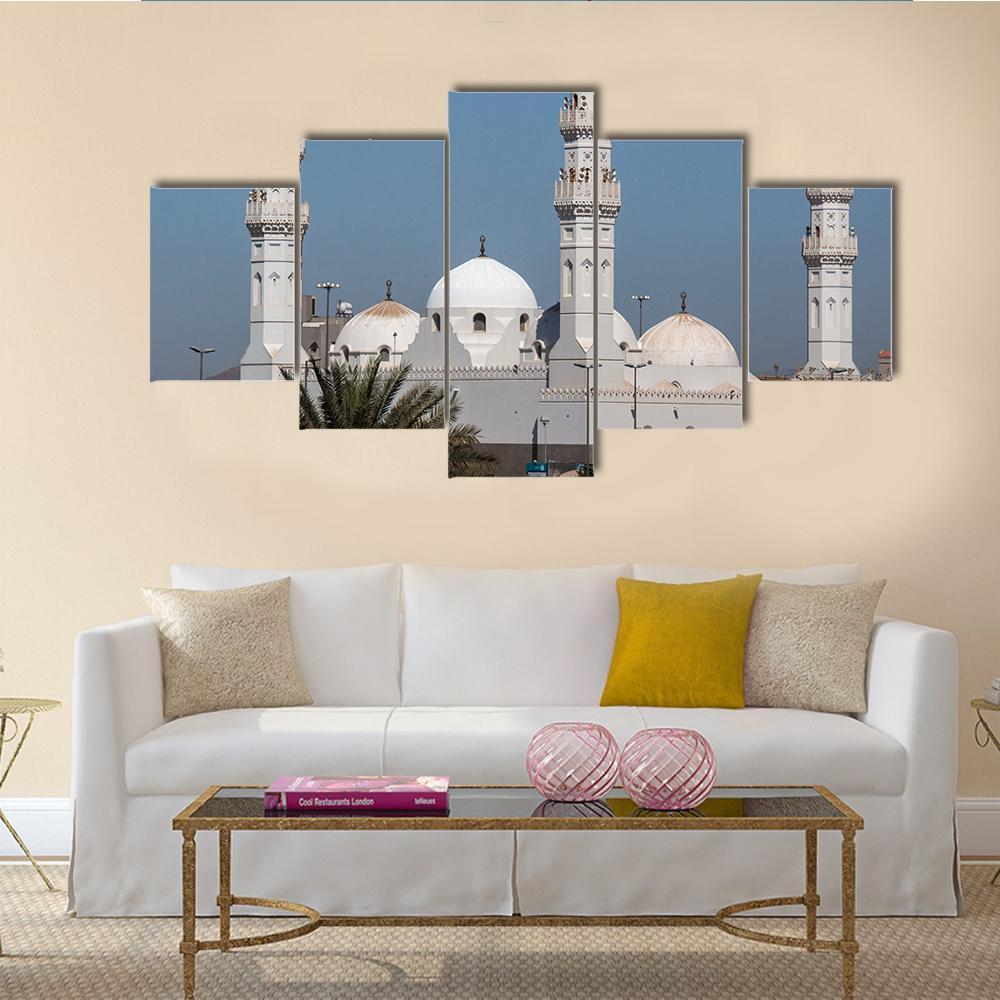 Quba Mosque In Al Medinah Canvas Wall Art-5 Star-Gallery Wrap-62" x 32"-Tiaracle