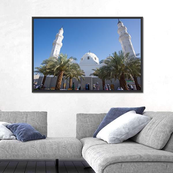 Quba Mosque Medinah Canvas Wall Art-1 Piece-Floating Frame-24" x 16"-Tiaracle