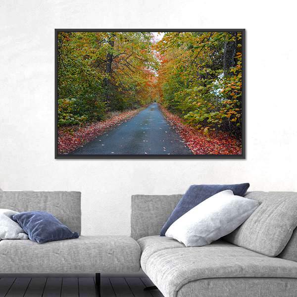 Quiet Leafy Country Lane Canvas Wall Art-3 Horizontal-Gallery Wrap-25" x 16"-Tiaracle