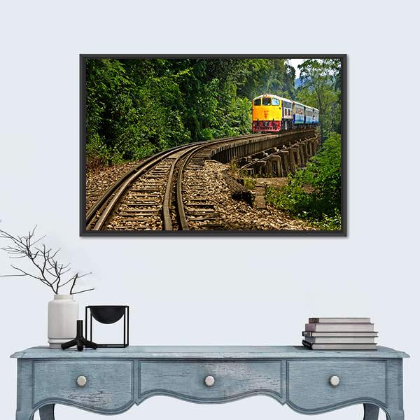 Rail Travel In Kanchanaburi Province Thailand Canvas Wall Art-1 Piece-Floating Frame-24" x 16"-Tiaracle