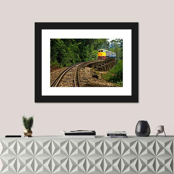 Rail Travel In Kanchanaburi Province Thailand Canvas Wall Art-1 Piece-Framed Print-20" x 16"-Tiaracle