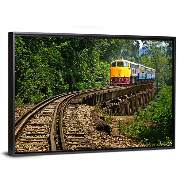 Rail Travel In Kanchanaburi Province Thailand Canvas Wall Art-3 Horizontal-Gallery Wrap-25" x 16"-Tiaracle