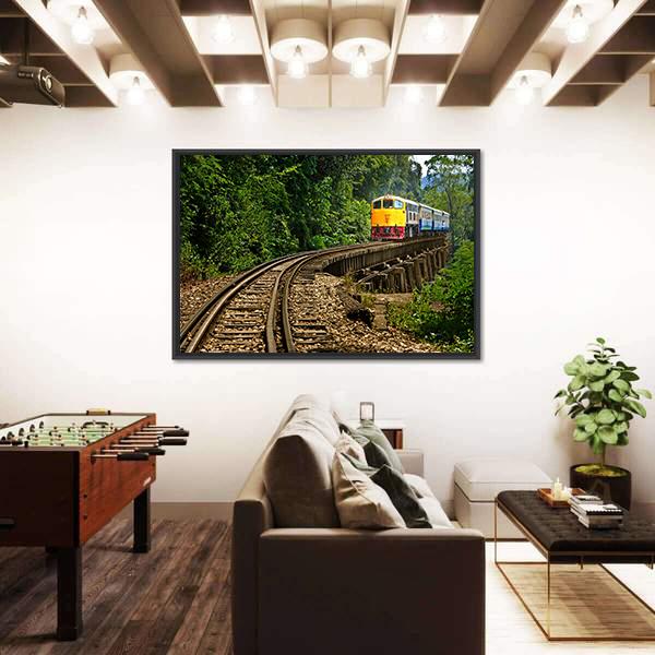 Rail Travel In Kanchanaburi Province Thailand Canvas Wall Art-3 Horizontal-Gallery Wrap-25" x 16"-Tiaracle