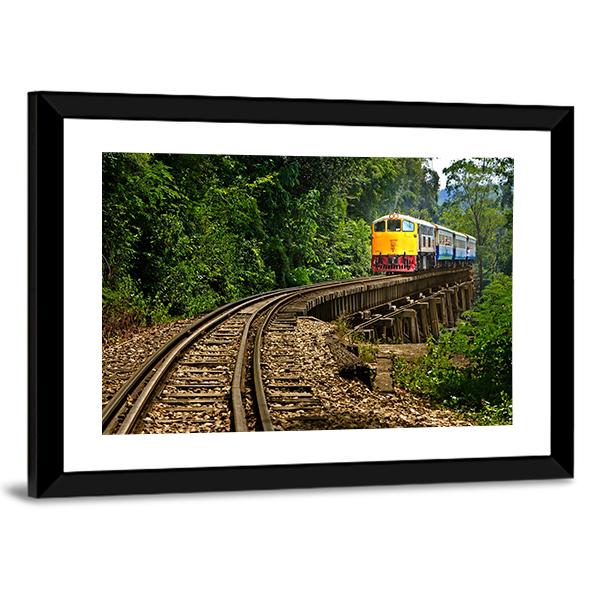 Rail Travel In Kanchanaburi Province Thailand Canvas Wall Art-3 Horizontal-Gallery Wrap-25" x 16"-Tiaracle