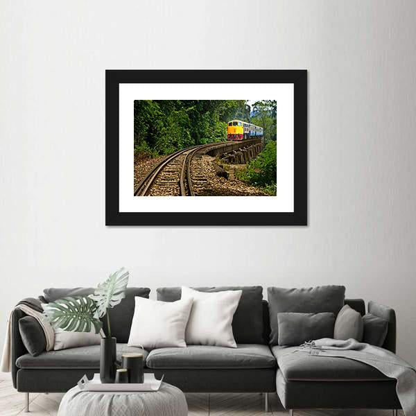 Rail Travel In Kanchanaburi Province Thailand Canvas Wall Art-3 Horizontal-Gallery Wrap-25" x 16"-Tiaracle