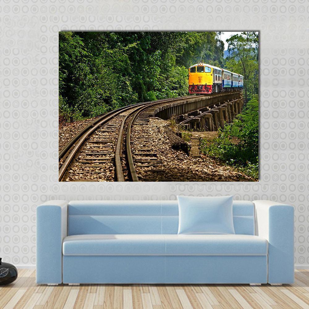 Rail Travel In Kanchanaburi Province Thailand Canvas Wall Art-1 Piece-Gallery Wrap-48" x 32"-Tiaracle