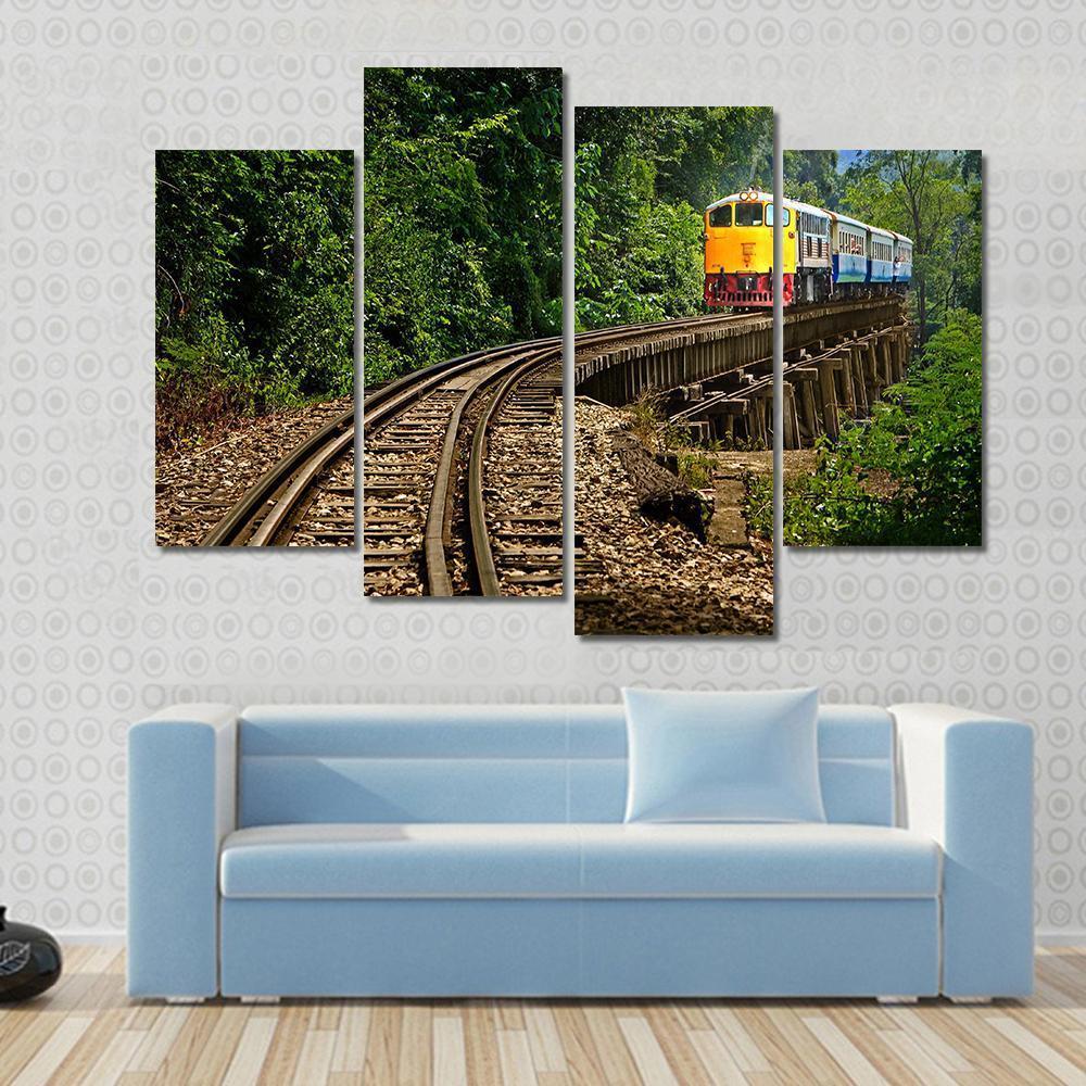 Rail Travel In Kanchanaburi Province Thailand Canvas Wall Art-4 Pop-Gallery Wrap-50" x 32"-Tiaracle