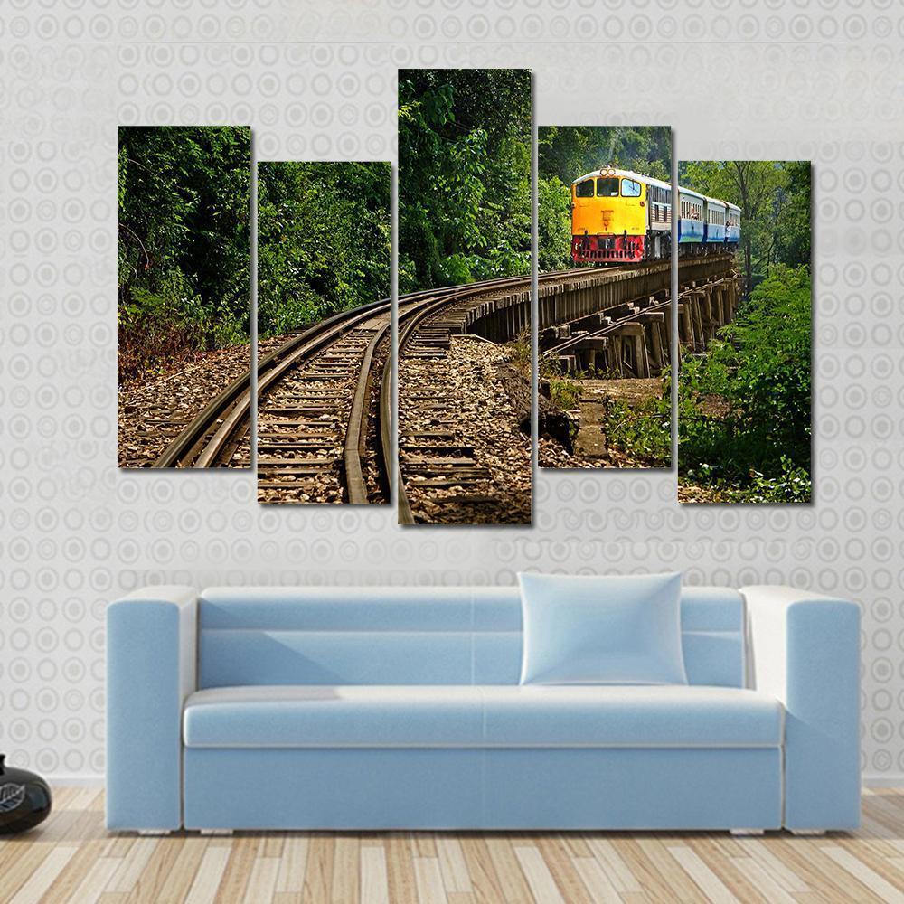 Rail Travel In Kanchanaburi Province Thailand Canvas Wall Art-5 Pop-Gallery Wrap-47" x 32"-Tiaracle