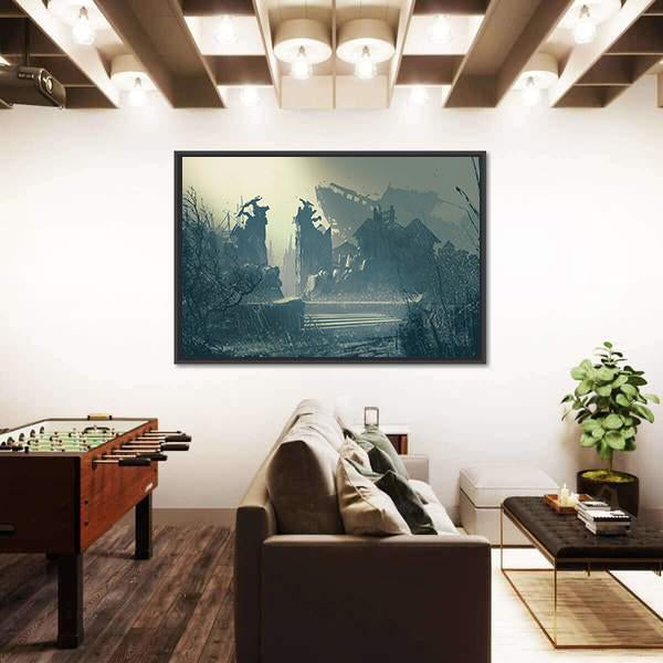 Rain In Abandoned City Canvas Wall Art-3 Horizontal-Gallery Wrap-25" x 16"-Tiaracle