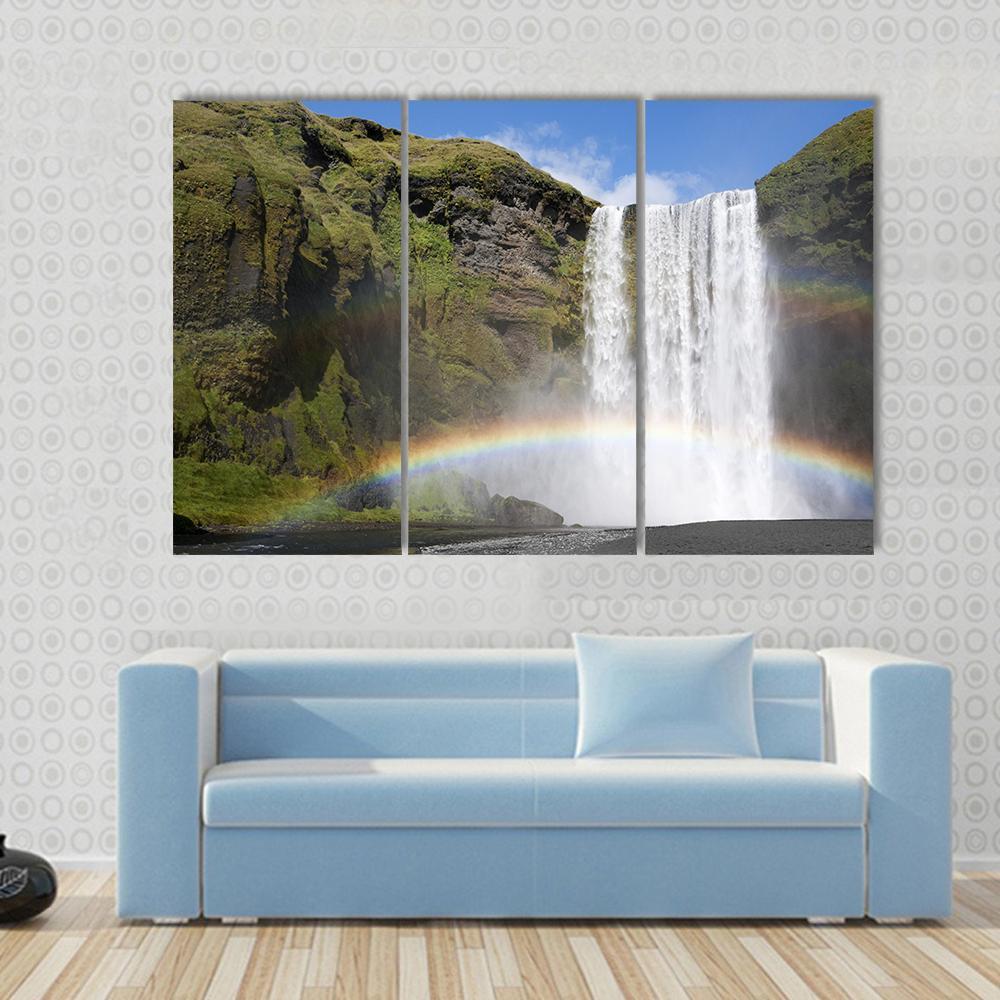 Rainbow At The Waterfall Skogafoss In Iceland Canvas Wall Art-3 Horizontal-Gallery Wrap-37" x 24"-Tiaracle