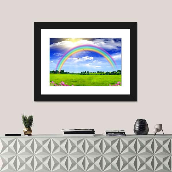 Rainbow In The Blue Sky Canvas Wall Art-1 Piece-Framed Print-20" x 16"-Tiaracle