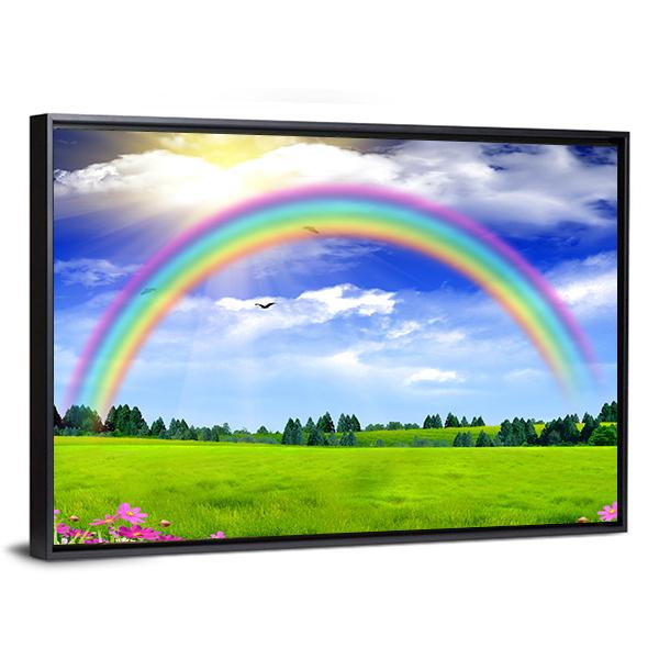 Rainbow In The Blue Sky Canvas Wall Art-3 Horizontal-Gallery Wrap-25" x 16"-Tiaracle