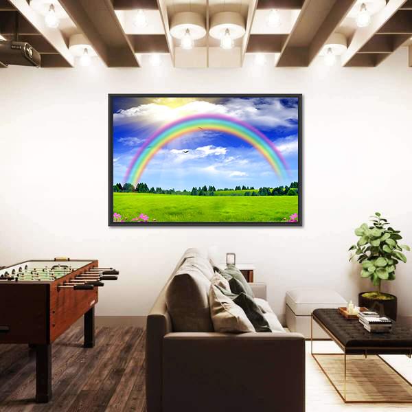 Rainbow In The Blue Sky Canvas Wall Art-3 Horizontal-Gallery Wrap-25" x 16"-Tiaracle