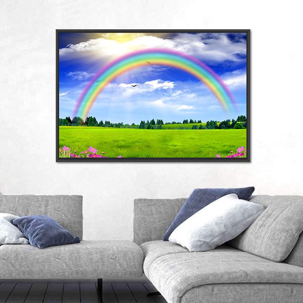 Rainbow In The Blue Sky Canvas Wall Art-3 Horizontal-Gallery Wrap-25" x 16"-Tiaracle