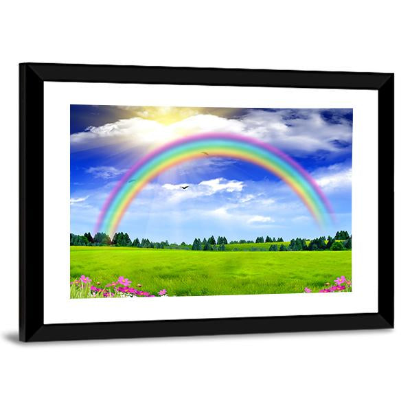 Rainbow In The Blue Sky Canvas Wall Art-3 Horizontal-Gallery Wrap-25" x 16"-Tiaracle