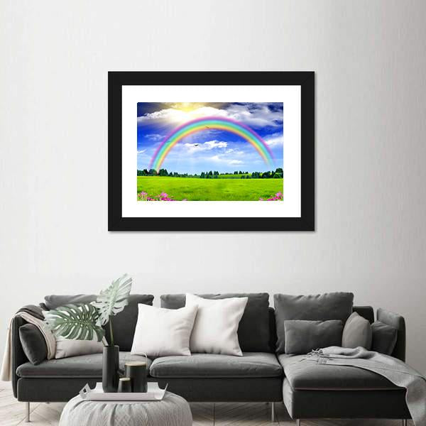 Rainbow In The Blue Sky Canvas Wall Art-3 Horizontal-Gallery Wrap-25" x 16"-Tiaracle