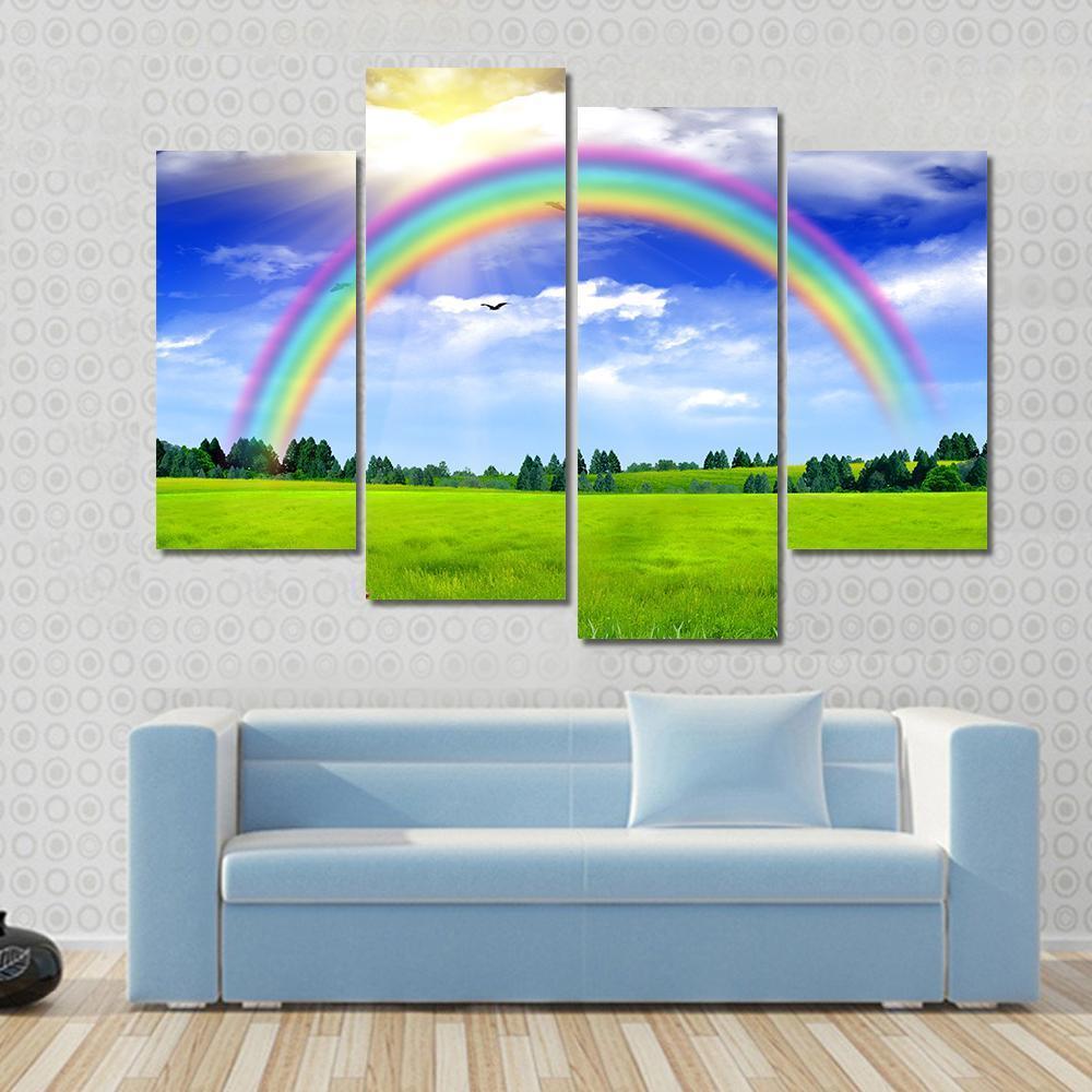 Rainbow In The Blue Sky Canvas Wall Art-4 Pop-Gallery Wrap-50" x 32"-Tiaracle