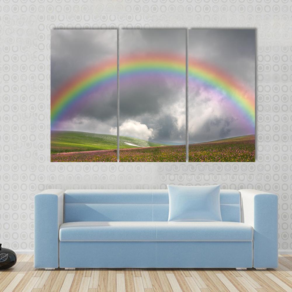 Rainbow On Dark Sky Canvas Wall Art-3 Horizontal-Gallery Wrap-37" x 24"-Tiaracle