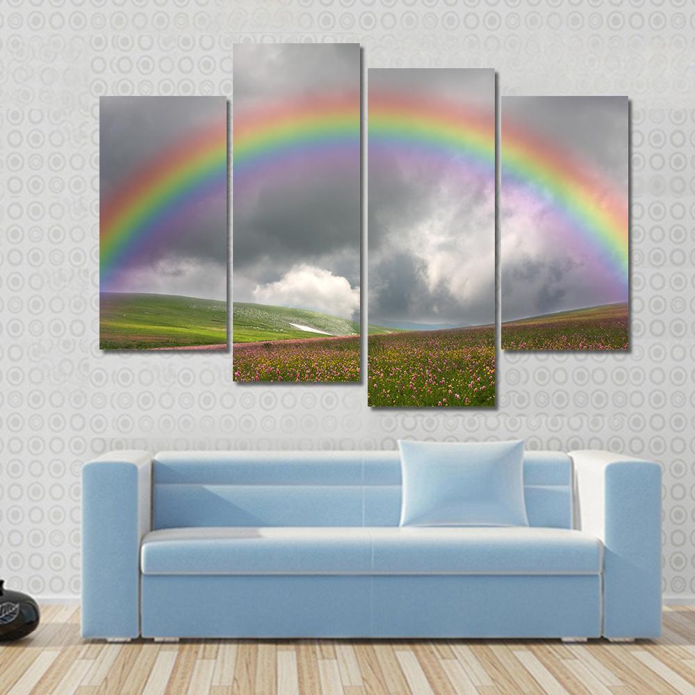 Rainbow On Dark Sky Canvas Wall Art-4 Pop-Gallery Wrap-50" x 32"-Tiaracle