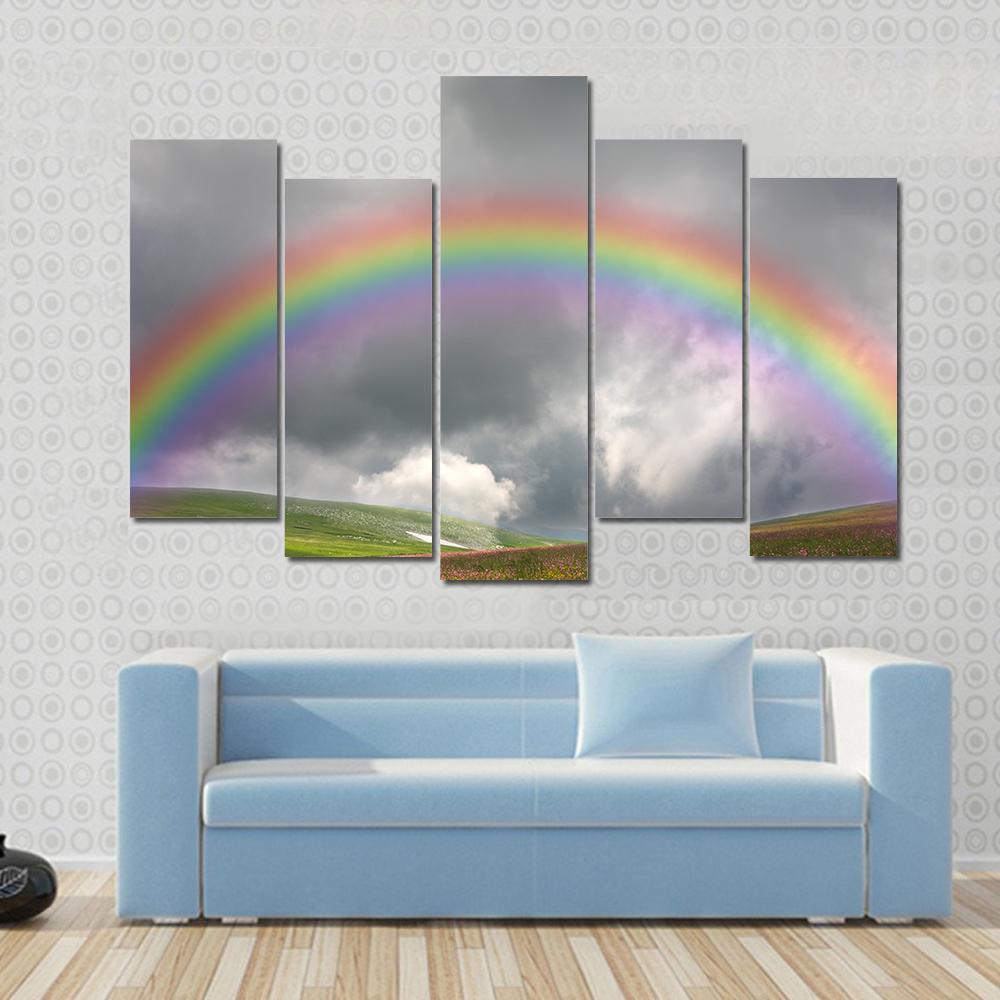 Rainbow On Dark Sky Canvas Wall Art-5 Pop-Gallery Wrap-47" x 32"-Tiaracle