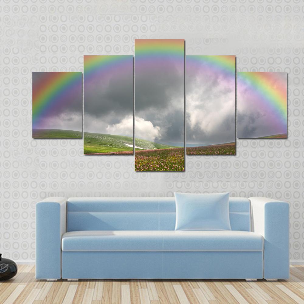 Rainbow On Dark Sky Canvas Wall Art-5 Star-Gallery Wrap-62" x 32"-Tiaracle