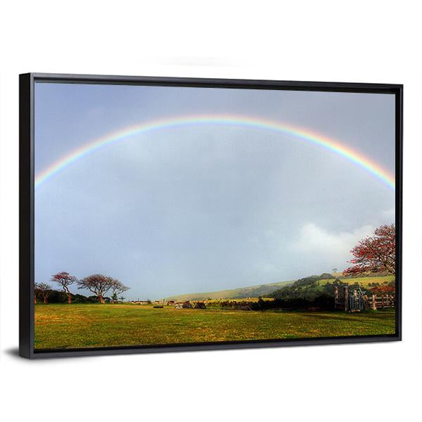 Rainbow Over A Farm Field Canvas Wall Art-3 Horizontal-Gallery Wrap-25" x 16"-Tiaracle