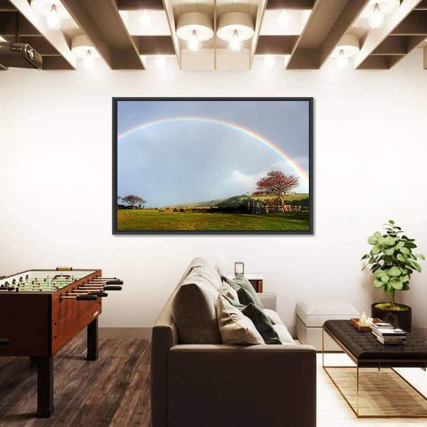 Rainbow Over A Farm Field Canvas Wall Art-3 Horizontal-Gallery Wrap-25" x 16"-Tiaracle