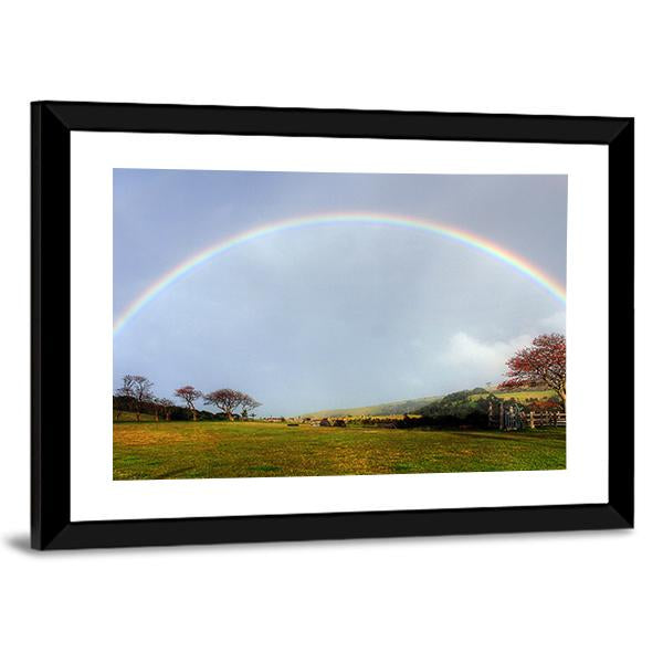 Rainbow Over A Farm Field Canvas Wall Art-3 Horizontal-Gallery Wrap-25" x 16"-Tiaracle