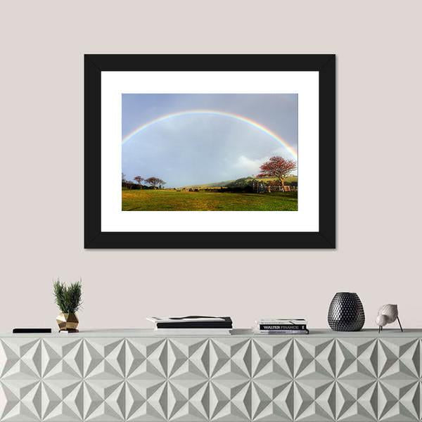 Rainbow Over A Farm Field Canvas Wall Art-1 Piece-Framed Print-20" x 16"-Tiaracle