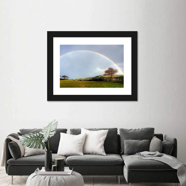 Rainbow Over A Farm Field Canvas Wall Art-3 Horizontal-Gallery Wrap-25" x 16"-Tiaracle