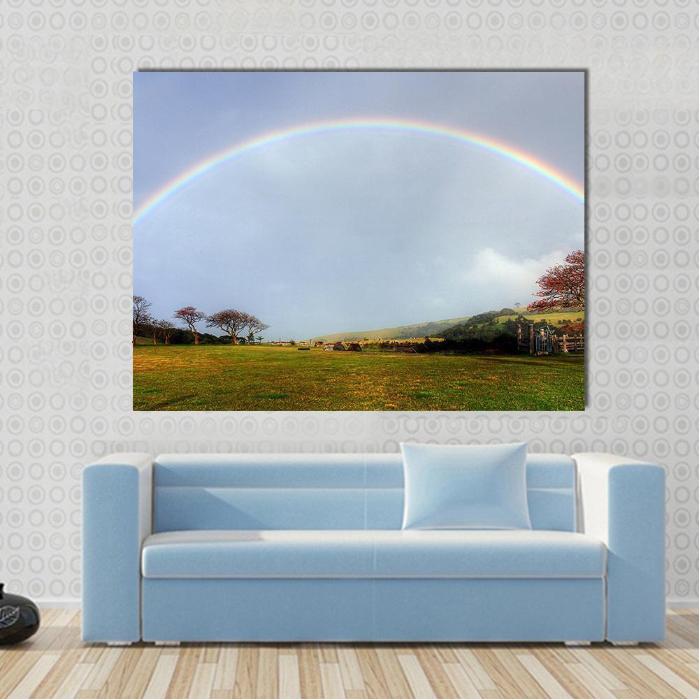 Rainbow Over A Farm Field Canvas Wall Art-1 Piece-Gallery Wrap-48" x 32"-Tiaracle