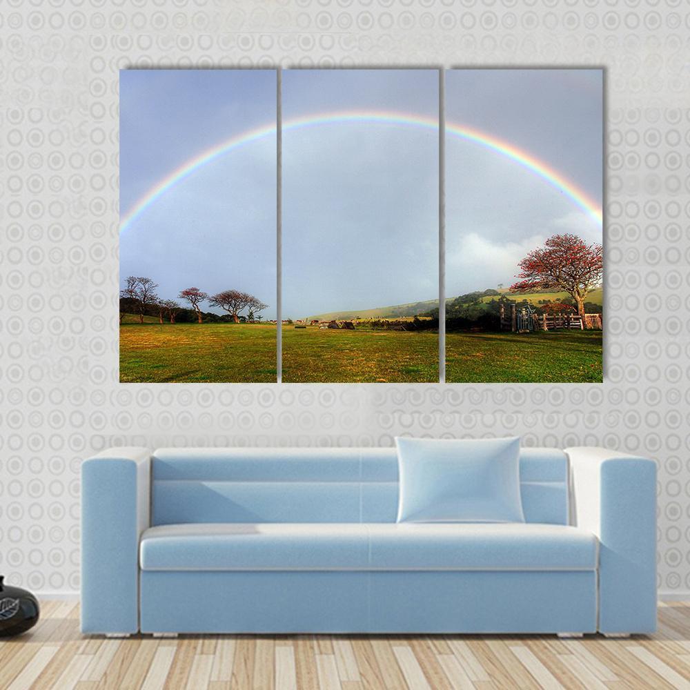 Rainbow Over A Farm Field Canvas Wall Art-3 Horizontal-Gallery Wrap-37" x 24"-Tiaracle