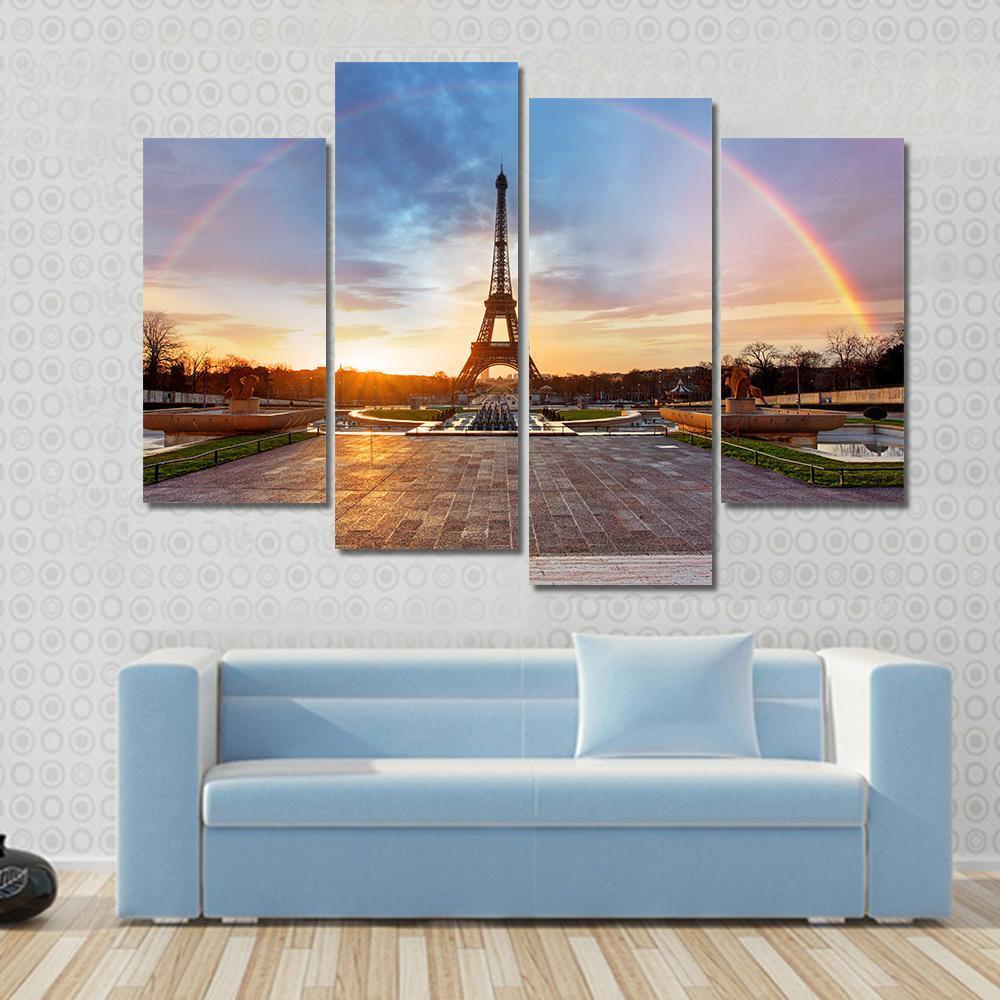 Rainbow Over Eiffel Tower Canvas Wall Art-4 Pop-Gallery Wrap-50" x 32"-Tiaracle